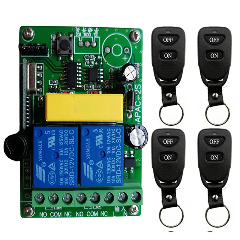 433 Mhz Universal Wireless Remote Control Switch AC 220V 2CH Relay Receiver Module and RF Transmitter Electronic Lock Control