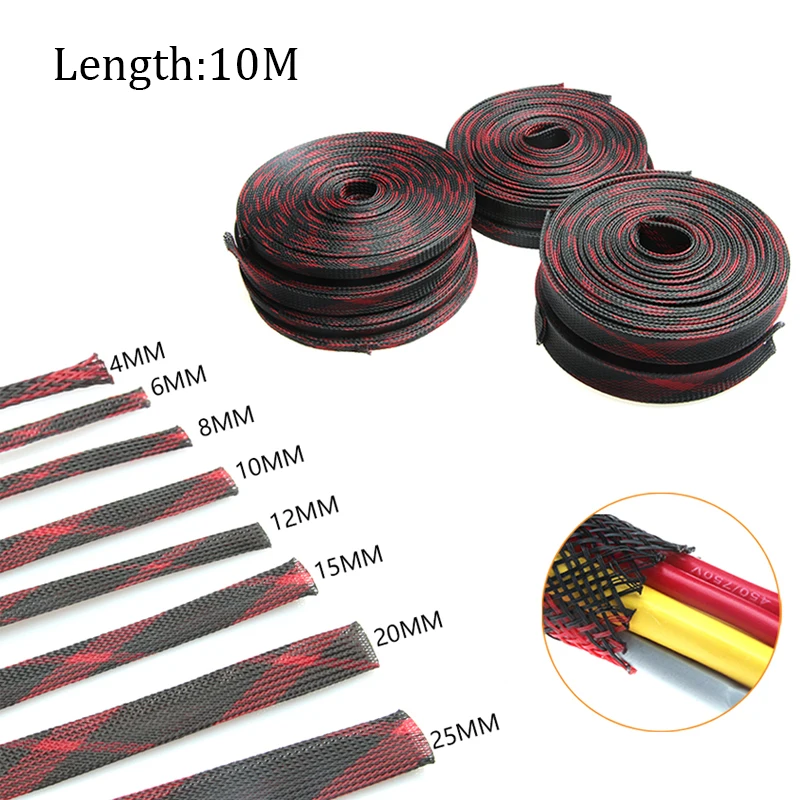 10M Insulation Braided Sleeving Black+Red 2/4/6/8/10/12/15/20/25mm Protection Wire Gland Cables PET Expandable Cable Sleeves
10M Insulation Braided Sleeving Black+Red 2/4/6/8/10/12/15/20/25mm Protection Wire Gland Cables PET Expandable Cable Sleeves
