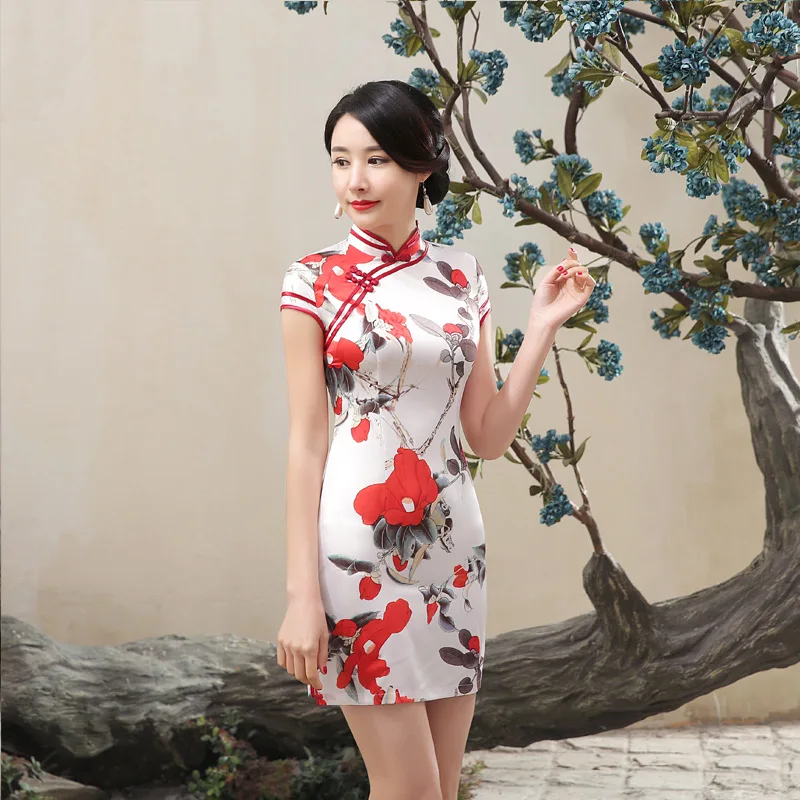 Summer Cheongsam Printing Vintage Chinese Women Elegant Dress White Slim Short Qipao Evening Vestidos Cheongsam
Summer Cheongsam Printing Vintage Chinese Women Elegant Dress White Slim Short Qipao Evening Vestidos Cheongsam