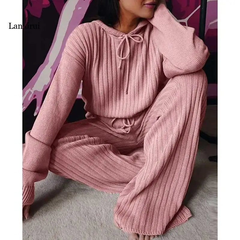 Casual Solid Color Knit Rib Two-pieces Pants Sets Autumn Spring Women Outfits Long Sleeve Hoodies+Lace-up Loose Trousers
Casual Solid Color Knit Rib Two-pieces Pants Sets Autumn Spring Women Outfits Long Sleeve Hoodies+Lace-up Loose Trousers