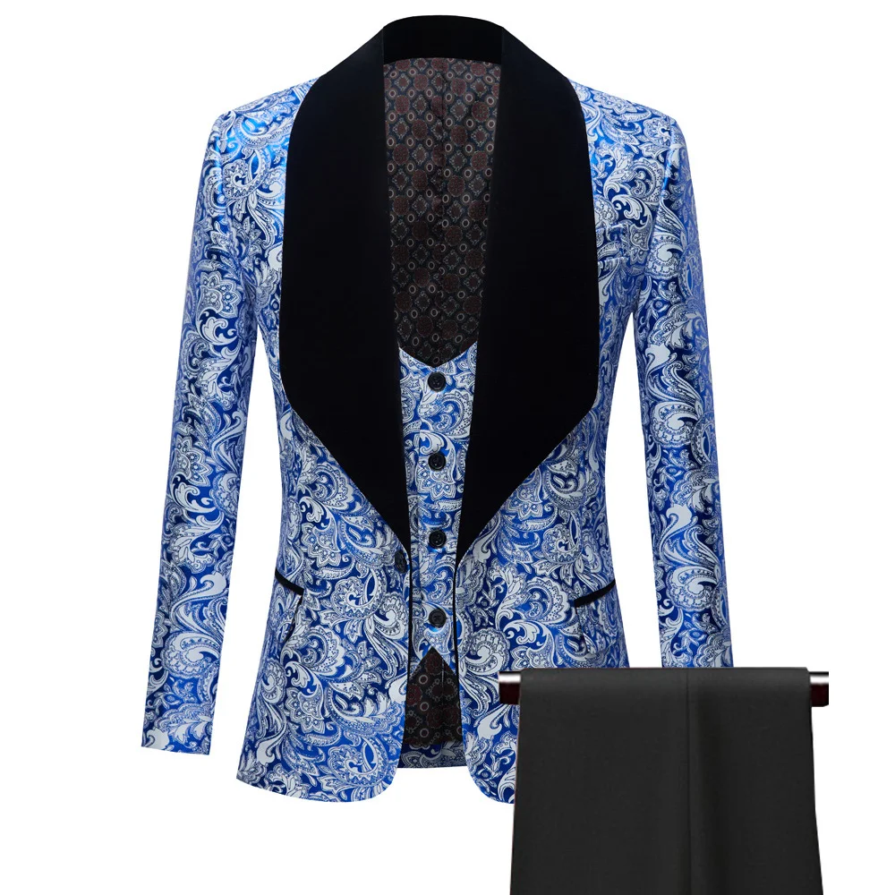 Floral Printed Party Men Suits 3 Pieces Slim Fit Formal Groom Groomsmen Wedding Tuxedo Jacket with Black Velvet Lapel Vest Pants
Floral Printed Party Men Suits 3 Pieces Slim Fit Formal Groom Groomsmen Wedding Tuxedo Jacket with Black Velvet Lapel Vest Pants