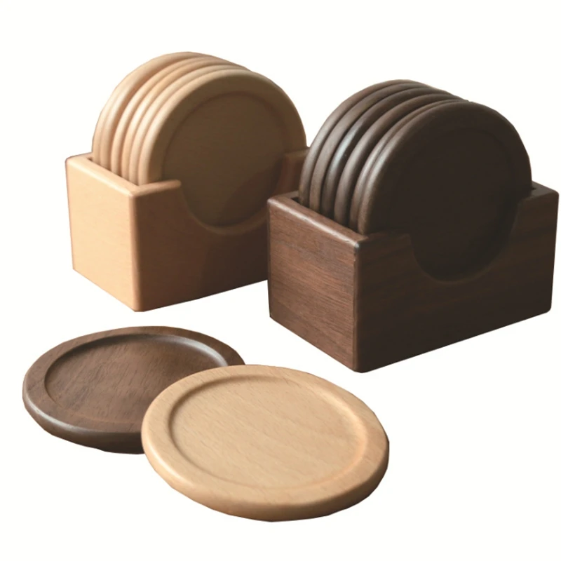 6pcs Wooden cup mat set with holder Solid wood round placemat insulation pad
6pcs Wooden cup mat set with holder Solid wood round placemat insulation pad