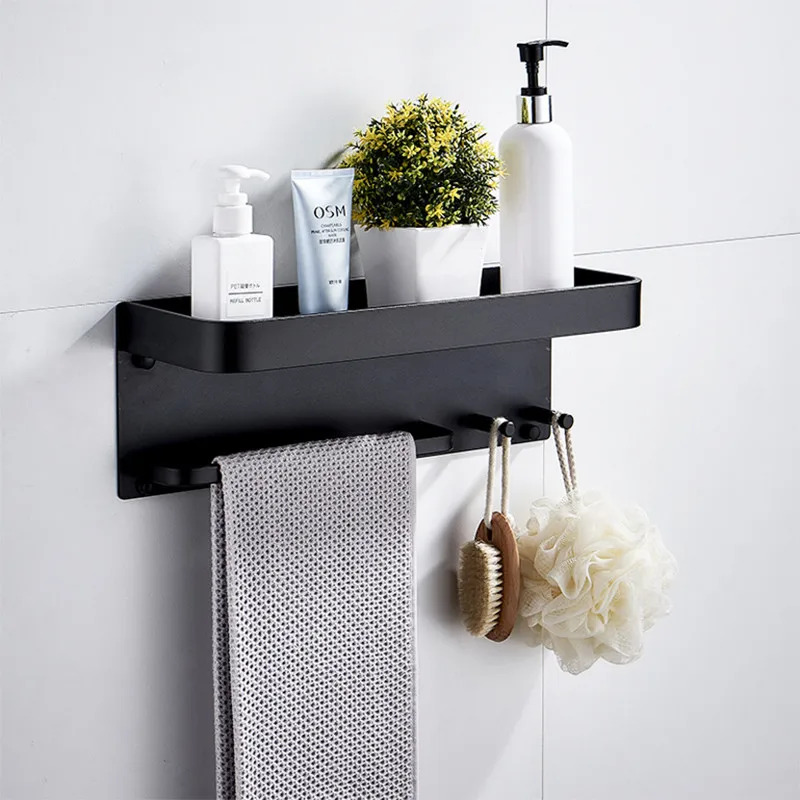 Bathroom Shelf Aluminum Black Corner Shelf Square Bath Shower Holder Wall Mounted Storage Organizer Rack With Hooks & Towel Bar
Bathroom Shelf Aluminum Black Corner Shelf Square Bath Shower Holder Wall Mounted Storage Organizer Rack With Hooks & Towel Bar