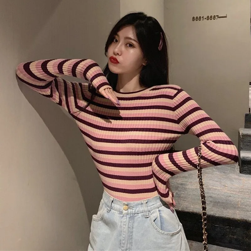 Autumn Fashion Women Sweater Round Neck Striped Slim Long-sleeved Knit Striped Sweaters
Autumn Fashion Women Sweater Round Neck Striped Slim Long-sleeved Knit Striped Sweaters