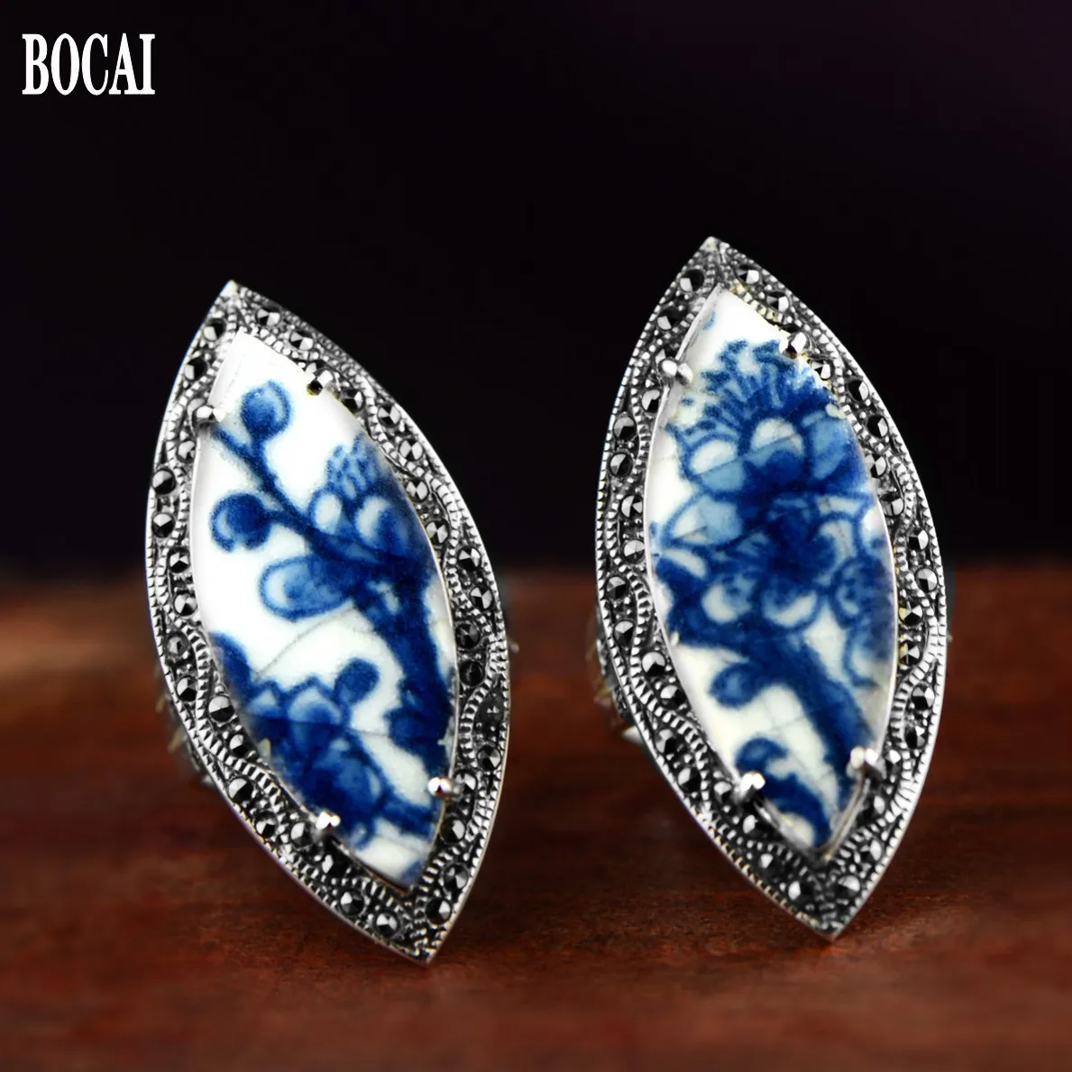 BOCAI New s925 pure silver Chinese style blue and white porcelain women ring painted beautiful flowers Marxite ring for Woman
BOCAI New s925 pure silver Chinese style blue and white porcelain women ring painted beautiful flowers Marxite ring for Woman