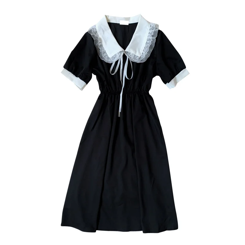 Summer Korea Fashion Kawaii Black Dress Women Vintage Gothic Lace Collar Short Sleeve Lolita Girls Bandage Party Casual Dresses
Summer Korea Fashion Kawaii Black Dress Women Vintage Gothic Lace Collar Short Sleeve Lolita Girls Bandage Party Casual Dresses