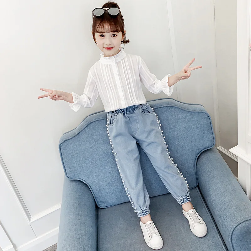 Girls Spring Fall Clothing Set 2023 New Children's Fashion Ruffled White Shirt + Beading Jeans Kids Cartoon Bear Clothes X516
Girls Spring Fall Clothing Set 2023 New Children's Fashion Ruffled White Shirt + Beading Jeans Kids Cartoon Bear Clothes X516