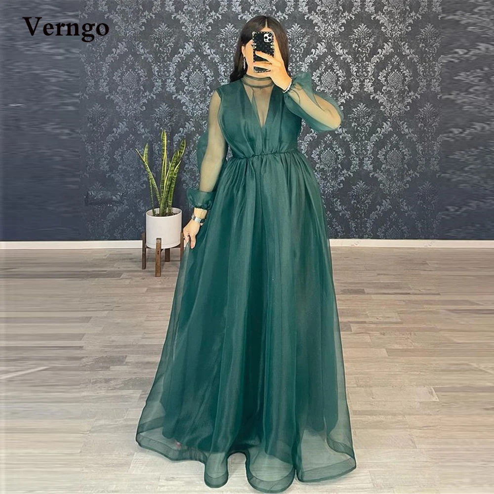 Verngo Simple Dark Green Organza Long Sleeves Prom Dresses High Neck Modest Mother Evening Gowns Plus Size Black Formal Dress
Verngo Simple Dark Green Organza Long Sleeves Prom Dresses High Neck Modest Mother Evening Gowns Plus Size Black Formal Dress