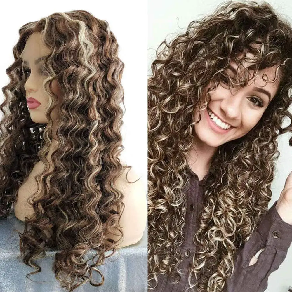 Ombre Brown Curly Wigs Mix Highlight Blonde Color Synthetic Lace Front Wig Natural for Women Daily Use Bleach Knots 24 Inches
Ombre Brown Curly Wigs Mix Highlight Blonde Color Synthetic Lace Front Wig Natural for Women Daily Use Bleach Knots 24 Inches