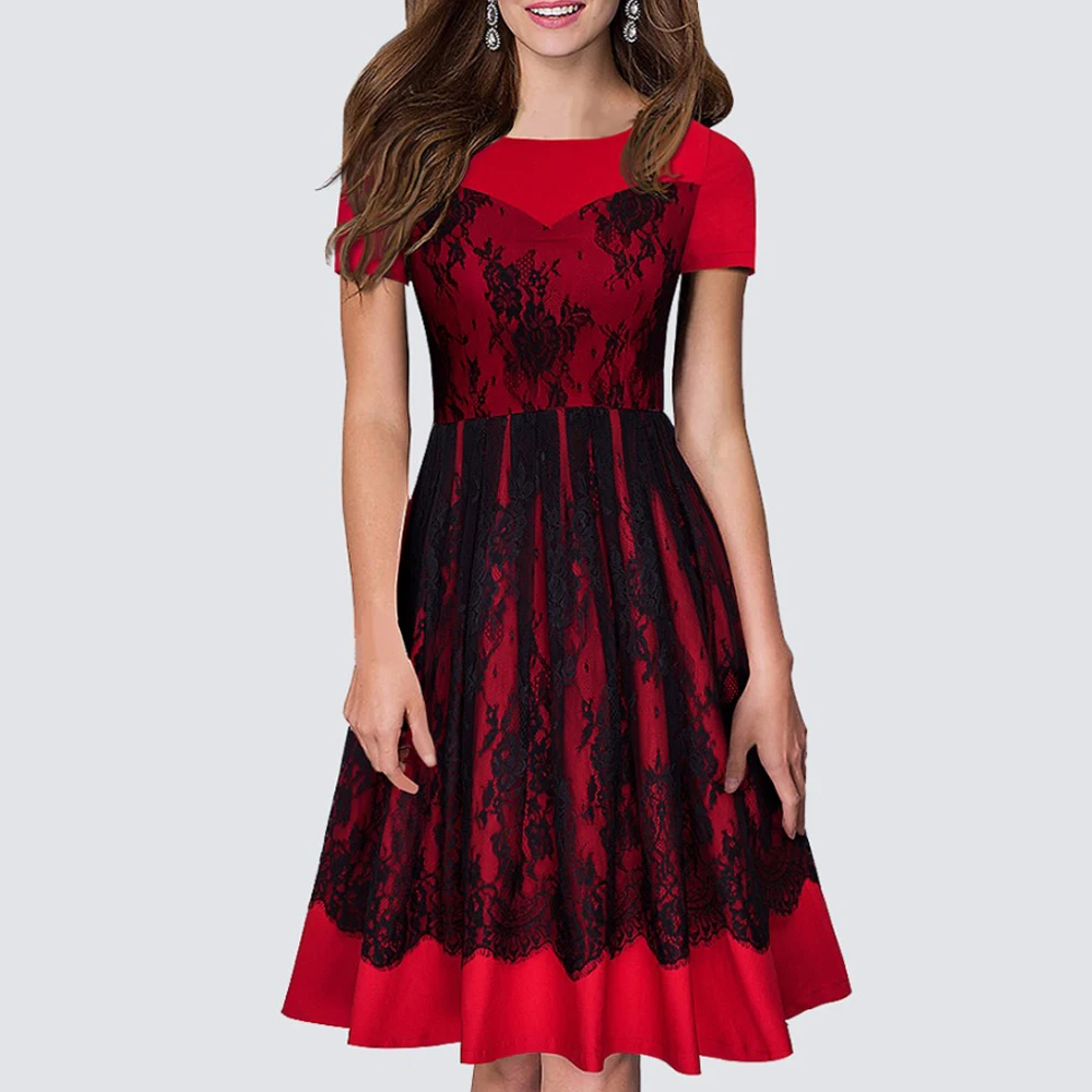 Women Ball Party O Neck Lace Patchwork Retro Swing A-Line Skater Dress HA022
Women Ball Party O Neck Lace Patchwork Retro Swing A-Line Skater Dress HA022
