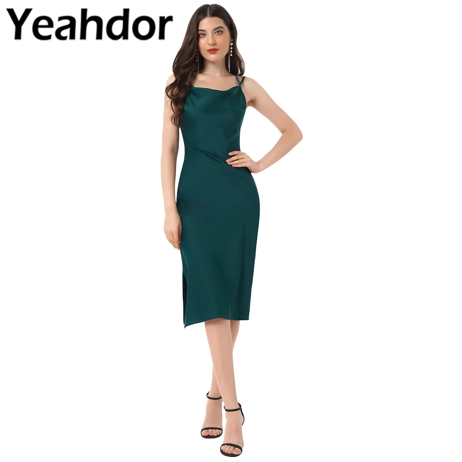 Women Sexy Party Dress Elegant Lady Sleeveless Side Slit Satin Midi Dress Vestidos De Festa Backless Women's Evening Dress
Women Sexy Party Dress Elegant Lady Sleeveless Side Slit Satin Midi Dress Vestidos De Festa Backless Women's Evening Dress
