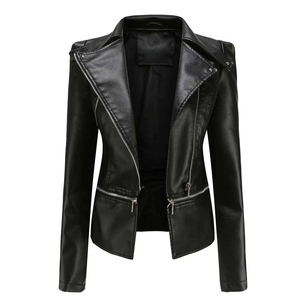 Loose Fit Big Size Asymmetrical Pu Leather Jacket New Lapel Long Sleeve Women Coat Fashion Spring Autumn 2021
Loose Fit Big Size Asymmetrical Pu Leather Jacket New Lapel Long Sleeve Women Coat Fashion Spring Autumn 2021