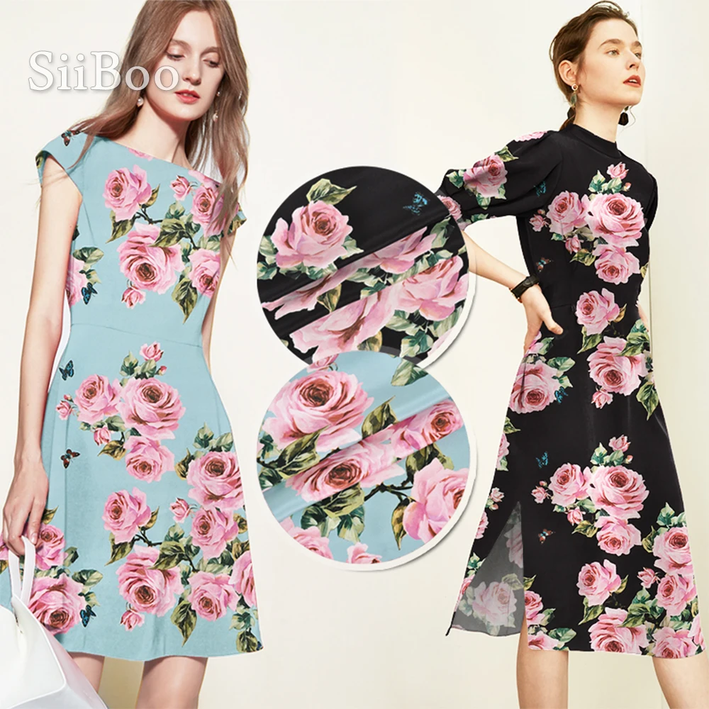 Elegant rose butterfly printed black blue 28mm heavy weighted spandex silk fabric apparel for spring dress tecido tela SP5956
Elegant rose butterfly printed black blue 28mm heavy weighted spandex silk fabric apparel for spring dress tecido tela SP5956