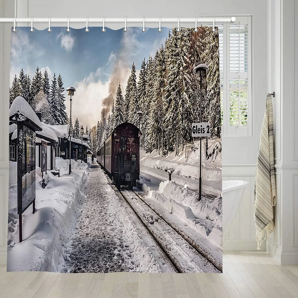 Steam Train Shower Curtain, Vintage Train Passed Forest Snow WinterMountain Railway Platform ,Waterproof Bathroom Bath Curtains
Steam Train Shower Curtain, Vintage Train Passed Forest Snow WinterMountain Railway Platform ,Waterproof Bathroom Bath Curtains