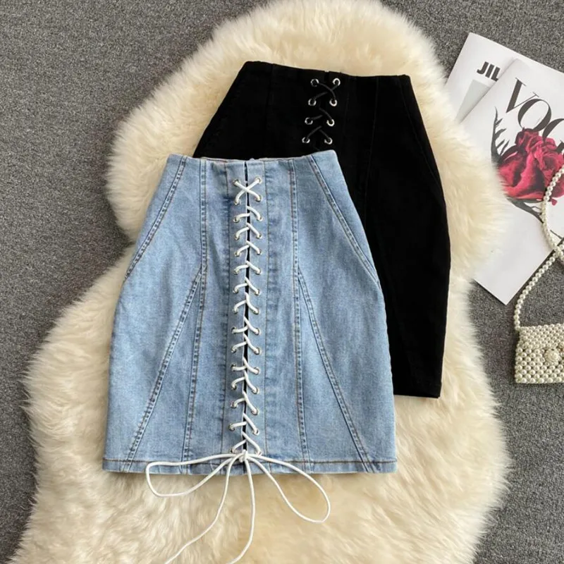 Retro Fashion Denim Skirt Female Summer Cross Lace Up Slim Mini Skirt Women High Waist Package Hip Jeans Skirt faldas s1247
Retro Fashion Denim Skirt Female Summer Cross Lace Up Slim Mini Skirt Women High Waist Package Hip Jeans Skirt faldas s1247