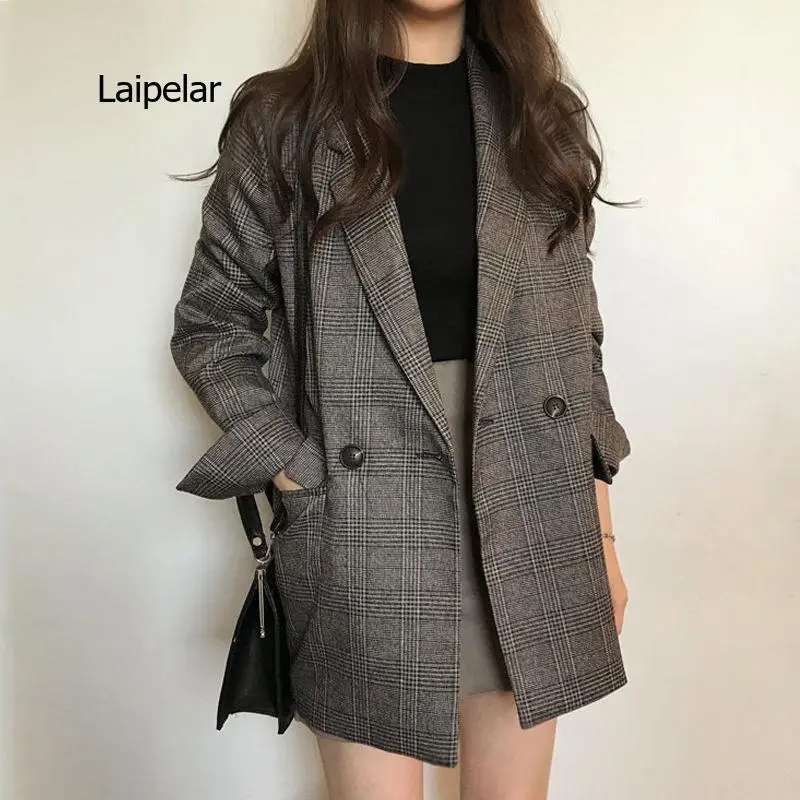 Autumn Winter Women's Blazers Plaid Double Breasted Pockets Formal Jackets Notched Outerwear Fashion Business Suit Tops
Autumn Winter Women's Blazers Plaid Double Breasted Pockets Formal Jackets Notched Outerwear Fashion Business Suit Tops