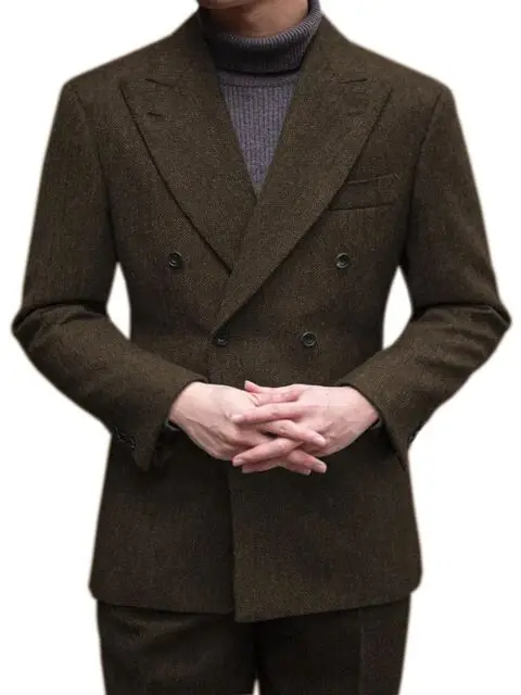 2021 Winter Brown Tweed Men's Suit Formal Business Herringbone Double-Breasted Peaked Lapel Man Wedding Tuxedo Office Wear 2 Pcs
2021 Winter Brown Tweed Men's Suit Formal Business Herringbone Double-Breasted Peaked Lapel Man Wedding Tuxedo Office Wear 2 Pcs