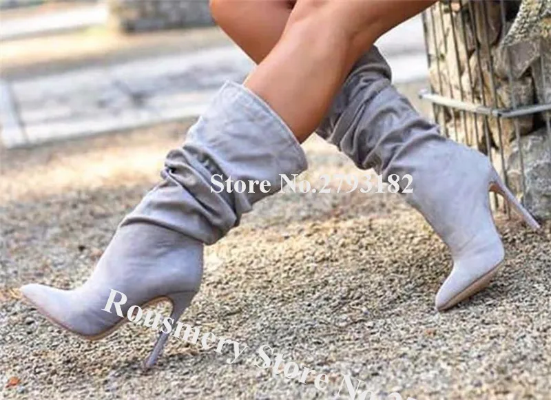 New Fashion Women Elegant Pointed Toe Suede Leather Mid-calf Stiletto Heel Boots Grey Slip-on Long High Heel Boots Dress Heels
New Fashion Women Elegant Pointed Toe Suede Leather Mid-calf Stiletto Heel Boots Grey Slip-on Long High Heel Boots Dress Heels