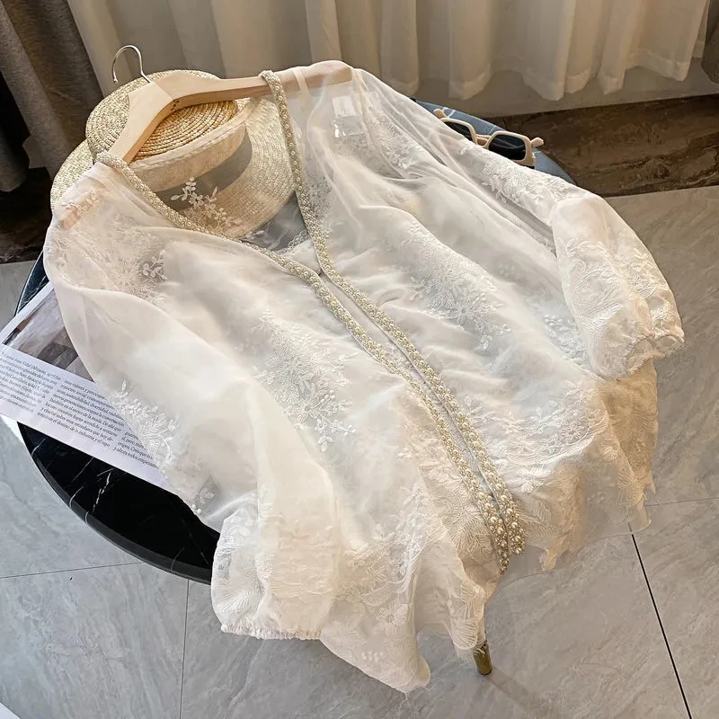 2 Pcs Beach Blouse Women Spring Summer Embroidery Organza Blouses Long Sleeve Tops Sundress Party Pearls Beaded Blousa NS718
2 Pcs Beach Blouse Women Spring Summer Embroidery Organza Blouses Long Sleeve Tops Sundress Party Pearls Beaded Blousa NS718