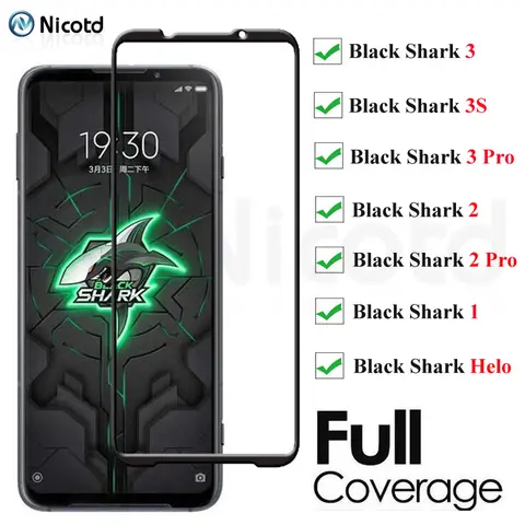 9H Full Glue Tempered Glass For Xiaomi Black Shark 3 2 1 Full Cover Screen Protector On The For Black Shark 3 Pro 2 Pro 3S Helo