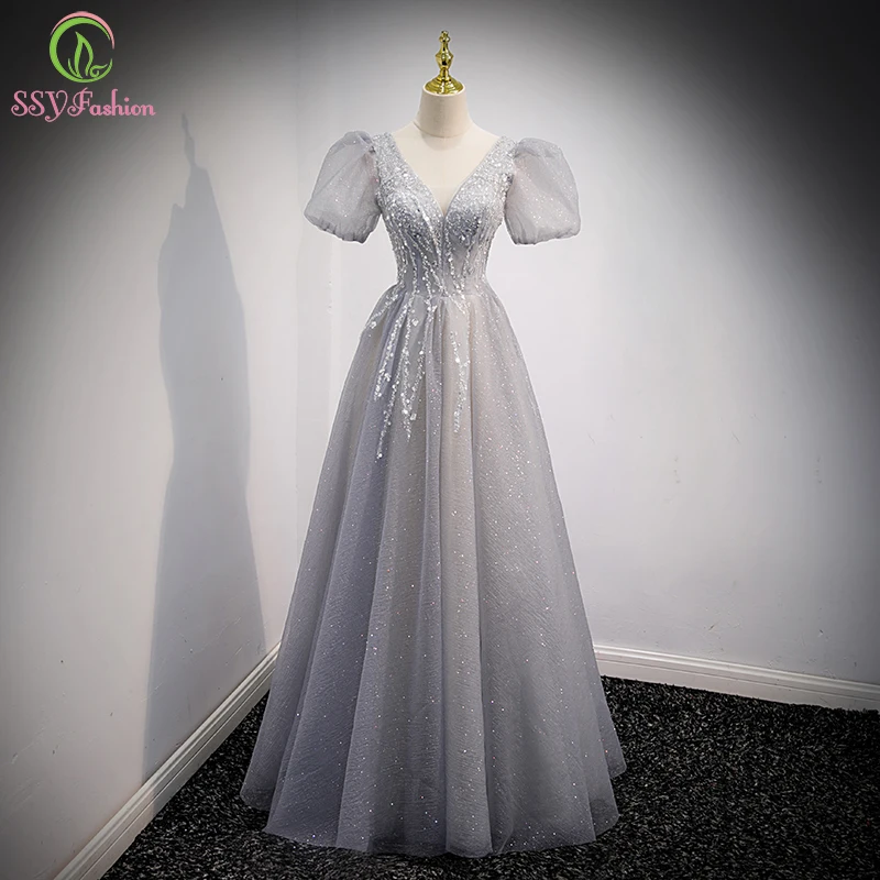 Женское вечернее платье SSYFashion, элегантное серое платье-трапеция с V-образным вырезом, пышными рукавами и блестками, бальное платье для вечеринки
Женское вечернее платье SSYFashion, элегантное серое платье-трапеция с V-образным вырезом, пышными рукавами и блестками, бальное платье для вечеринки