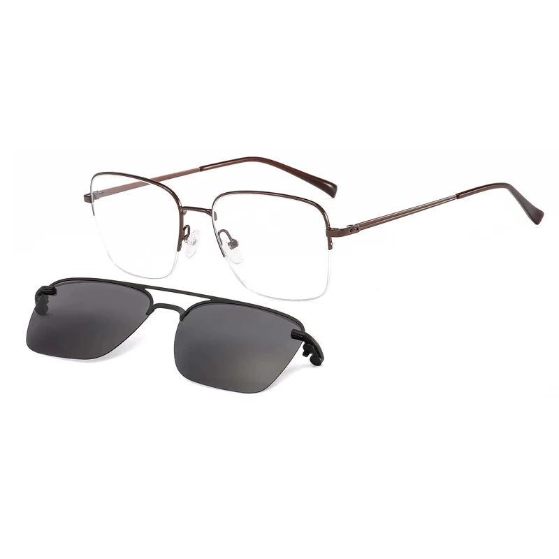 Metal Clip On Sunglasses 33083 Square Shape Optical Half-rim Glasses Frame with Clip-on Removable Polarized Lenses For Men
Metal Clip On Sunglasses 33083 Square Shape Optical Half-rim Glasses Frame with Clip-on Removable Polarized Lenses For Men