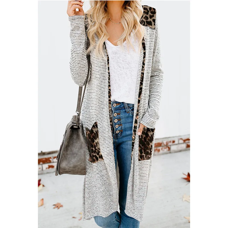Woman sweaters Knitwear Striped Slim Female cardigan Long Pocket Leopard Patchwork cardigan Female Coat Sweater women
Woman sweaters Knitwear Striped Slim Female cardigan Long Pocket Leopard Patchwork cardigan Female Coat Sweater women