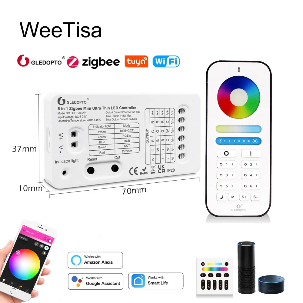 WIFI светодиодный контроллер 12 В 24 В Gledopto Mini Zigbee RGB CCT RGBCCT Контроллер светодиодной ленты 2,4G RF Remote Smart Life APP Голосовое управление
WIFI светодиодный контроллер 12 В 24 В Gledopto Mini Zigbee RGB CCT RGBCCT Контроллер светодиодной ленты 2,4G RF Remote Smart Life APP Голосовое управление