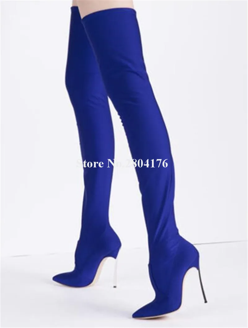 Top Fashion Women Pointed Toe Metal Stiletto Heel Over Knee Boots Blue Black Slim Style Thigh Long High Heel Boots Dress Shoes
Top Fashion Women Pointed Toe Metal Stiletto Heel Over Knee Boots Blue Black Slim Style Thigh Long High Heel Boots Dress Shoes