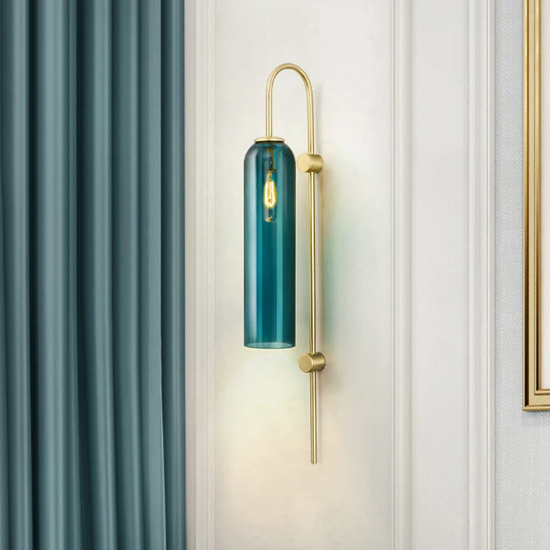 Nordic creative modern blue and white glass tube wall light for living room hotel bedroom lobby copper wall lamp LED bulb light
Nordic creative modern blue and white glass tube wall light for living room hotel bedroom lobby copper wall lamp LED bulb light