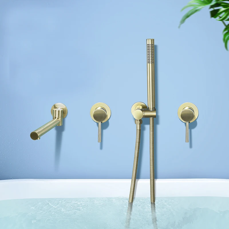 Solid Brass bathtub Shower faucet Set Shower Hand Shower Faucet System Wall Mounted Shower Mixer Water Sets Brushed Gold
Solid Brass bathtub Shower faucet Set Shower Hand Shower Faucet System Wall Mounted Shower Mixer Water Sets Brushed Gold