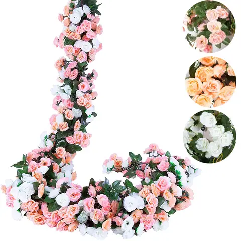 3 Pack 1.8M 69 Heads Artificial Flowers Garland Faked Flower Rose Vine Hanging Plant Decorative for Wedding Arch Wall Home Decor