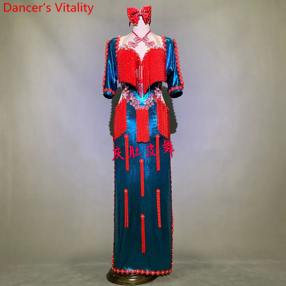 Belly Dance Competition Outfits Customized Sparkling Diamomd Bra Tassel Robe Set Oriental Indian Drum Dancing Performance Costum
Belly Dance Competition Outfits Customized Sparkling Diamomd Bra Tassel Robe Set Oriental Indian Drum Dancing Performance Costum