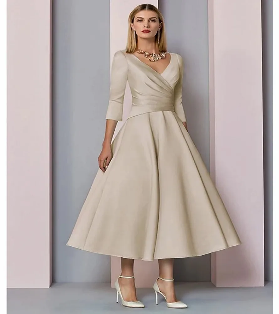 Champagne/Black/Blue Prom Dress Plus Size Elegant Vintage V Neck Tea Length Satin 2024 Evening Party Gown Robe De Soiree
Champagne/Black/Blue Prom Dress Plus Size Elegant Vintage V Neck Tea Length Satin 2024 Evening Party Gown Robe De Soiree