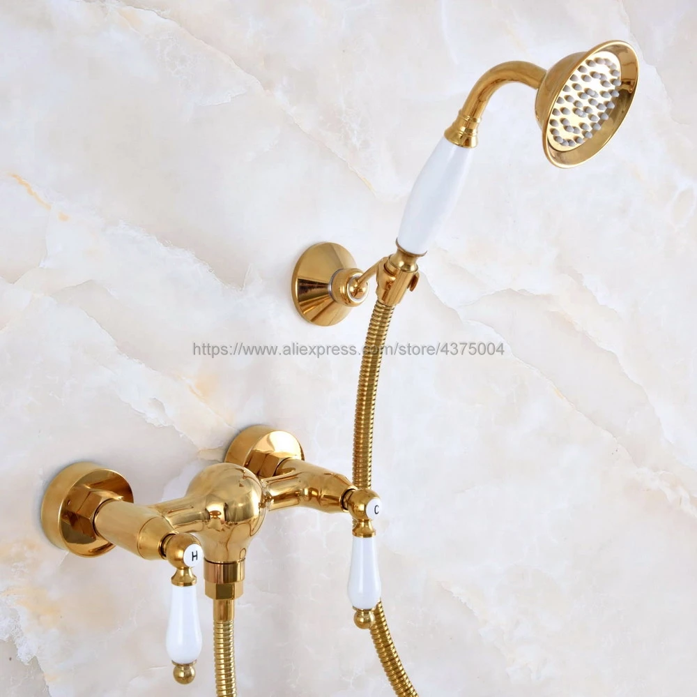 Gold Color Brass Wall Mounted Bathroom Shower Faucet Set With Hand Shower Head Mixer Tap Nna979
Gold Color Brass Wall Mounted Bathroom Shower Faucet Set With Hand Shower Head Mixer Tap Nna979