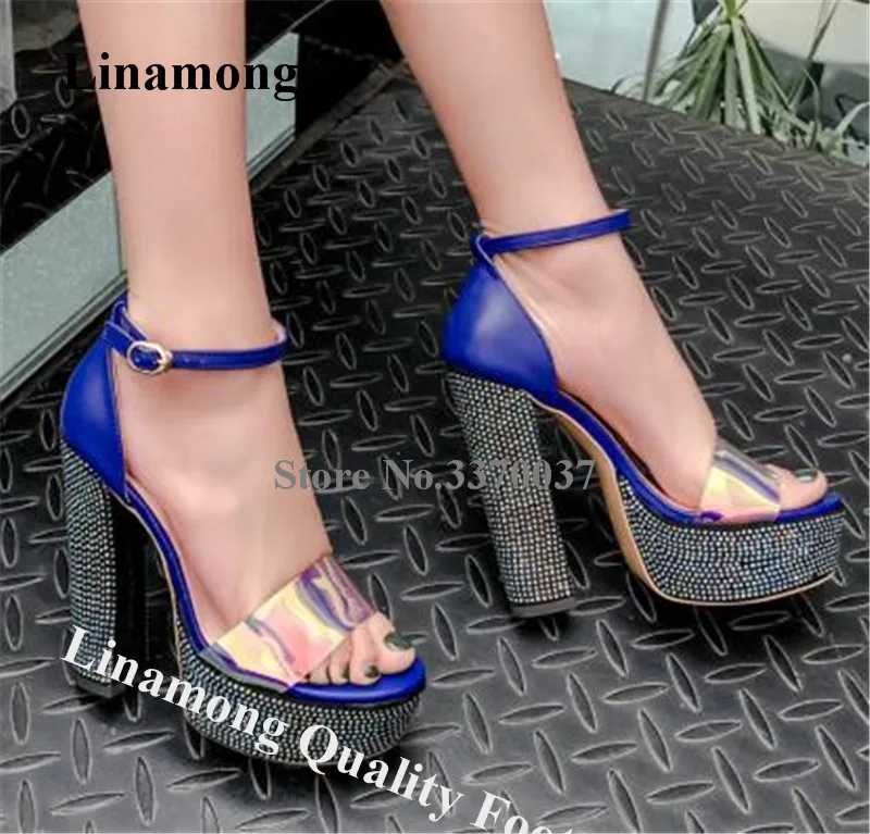 Linamong Bling Bling Rhinestone High Platform Chunky Heel Sandals Blue Leather Patchwork Crystal Thick High Heel Sandals
Linamong Bling Bling Rhinestone High Platform Chunky Heel Sandals Blue Leather Patchwork Crystal Thick High Heel Sandals