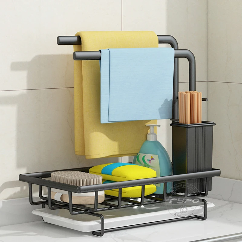 Kitchen Sink Racks Clean Cloth Organizers Carbon steel Towel Rack Soap Brush Holder with Drain Pan Kitchen Drying Rack
Kitchen Sink Racks Clean Cloth Organizers Carbon steel Towel Rack Soap Brush Holder with Drain Pan Kitchen Drying Rack