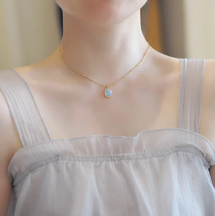 K1Star Sea Blue Oval Sea Blue Treasure Necklace Collarbone Chain Titanium Steel Gold Plated
K1Star Sea Blue Oval Sea Blue Treasure Necklace Collarbone Chain Titanium Steel Gold Plated
