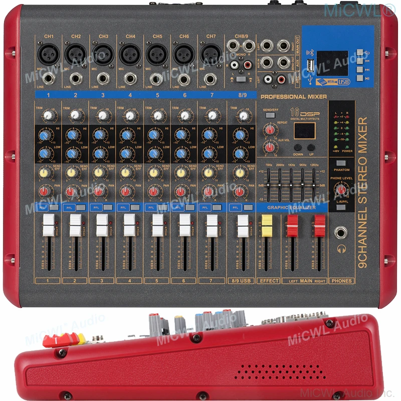 MICWL 9 Channel Live Audio Microphone Mixers Mixing Console De Mixage Consola Stereo Bluetooth XLR 48V Phantom Power Sound Card
MICWL 9 Channel Live Audio Microphone Mixers Mixing Console De Mixage Consola Stereo Bluetooth XLR 48V Phantom Power Sound Card