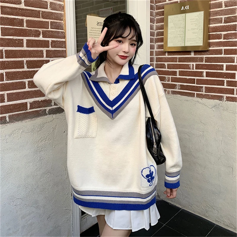 Fall New Women Fake Two Piece Sweater Kawaii Sweet Girl Style Korean Version Campus Style Polo Collar Fashion Knitting Pullovers
Fall New Women Fake Two Piece Sweater Kawaii Sweet Girl Style Korean Version Campus Style Polo Collar Fashion Knitting Pullovers