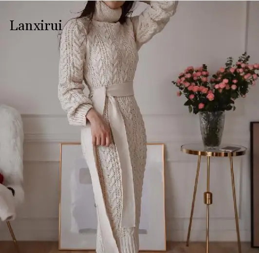 High Neck Knitted Bottom Sweater women Dress Turtleneck Waist Belt Solid Color Elegant Full Sleeve Turtleneck Hot
High Neck Knitted Bottom Sweater women Dress Turtleneck Waist Belt Solid Color Elegant Full Sleeve Turtleneck Hot