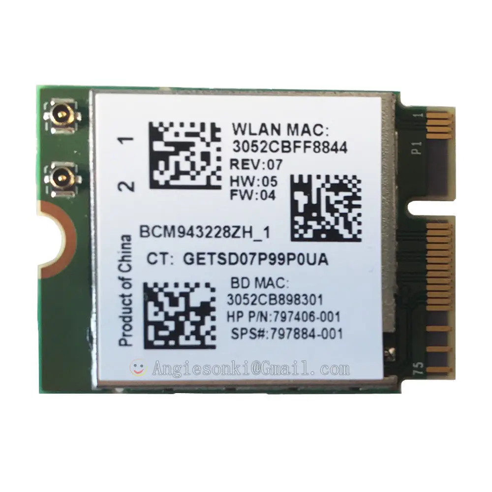 BCM943228ZH BCM943228Z WIFI Wireless N BT Bluetooth 4.0 NGFF 300 Mbps WLAN Card 802.11abgn sps 797884-001
BCM943228ZH BCM943228Z WIFI Wireless N BT Bluetooth 4.0 NGFF 300 Mbps WLAN Card 802.11abgn sps 797884-001
