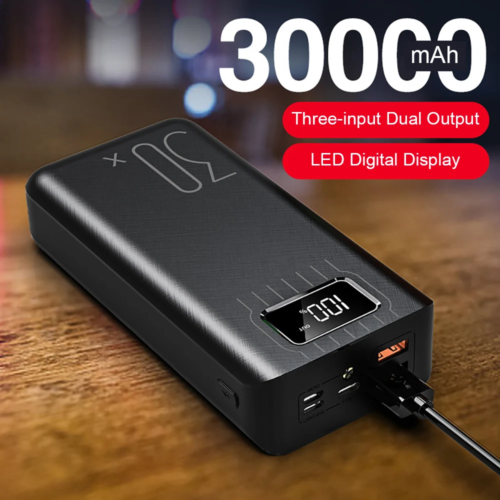 Внешний аккумулятор, 30000 мАч, Type C, Micro USB, QC, светодиодный дисплей, портативное Внешнее зарядное устройство для Xiaomi, iPhone
Внешний аккумулятор, 30000 мАч, Type C, Micro USB, QC, светодиодный дисплей, портативное Внешнее зарядное устройство для Xiaomi, iPhone