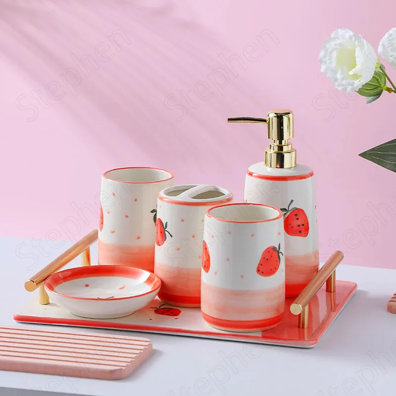 Creative Cartoon Fruit Ceramic Bathroom Decoration Accessories Nordic Modern Cute Painted Restroom Five-piece Shower Accessories
Creative Cartoon Fruit Ceramic Bathroom Decoration Accessories Nordic Modern Cute Painted Restroom Five-piece Shower Accessories