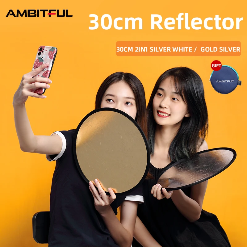 AMBITFUL High Quality 2in1 Gold Silver White 30cm Round Outdoor and Indoor Shooting Beautify Reflector
AMBITFUL High Quality 2in1 Gold Silver White 30cm Round Outdoor and Indoor Shooting Beautify Reflector