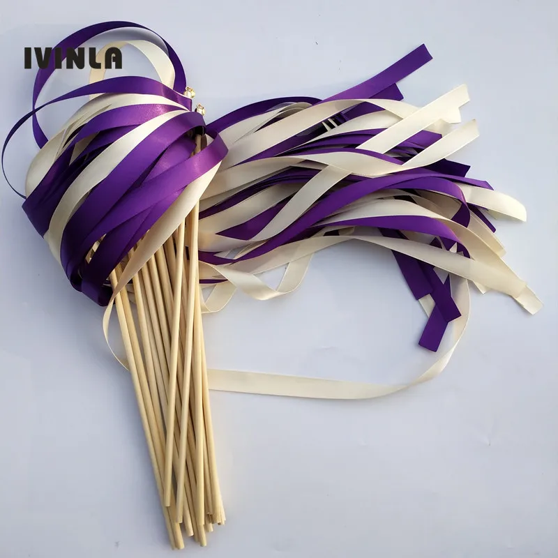 50pcs/lot purple and cream wedding ribbon wands wedding wands for wedding decoration
50pcs/lot purple and cream wedding ribbon wands wedding wands for wedding decoration