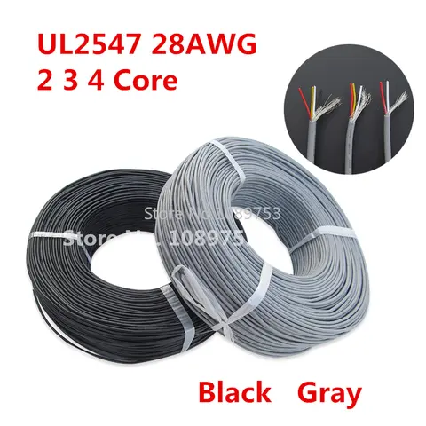 5 Meters Shielded Wire UL2547 28AWG 2 3 4 Core 2.1 Channel Audio Line Signal Cable Shield Wire for Amplifier,Black Grey
