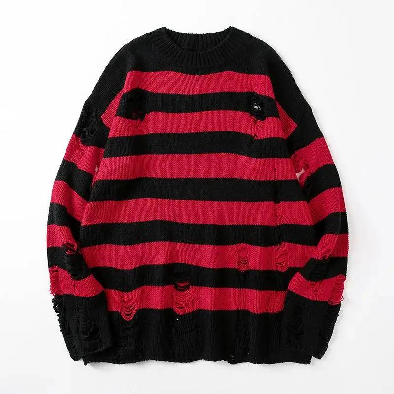 Black Stripe Sweaters Destroyed Ripped Sweater Men Pullover Hole Knit Jumpers Men Oversized Sweatshirt Harajuku Long Sleeve Tops
Black Stripe Sweaters Destroyed Ripped Sweater Men Pullover Hole Knit Jumpers Men Oversized Sweatshirt Harajuku Long Sleeve Tops