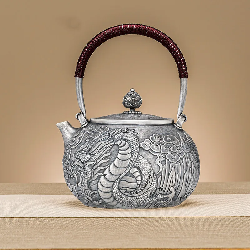Pure Silver 999 Water Pot Hand Carved Xianglong Chinese Retro Tea Props Household Silver Pot
Pure Silver 999 Water Pot Hand Carved Xianglong Chinese Retro Tea Props Household Silver Pot