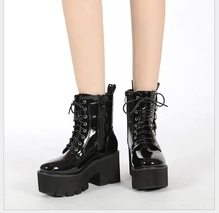 New High-heeled patent leather Boots Women Lace Up Ankle Boots Motorcycle Boots Female Autumn Winter Shoes Woman Black Botas
New High-heeled patent leather Boots Women Lace Up Ankle Boots Motorcycle Boots Female Autumn Winter Shoes Woman Black Botas